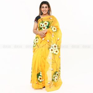 Hand Printed Exclusive Design half silk saree for Women.