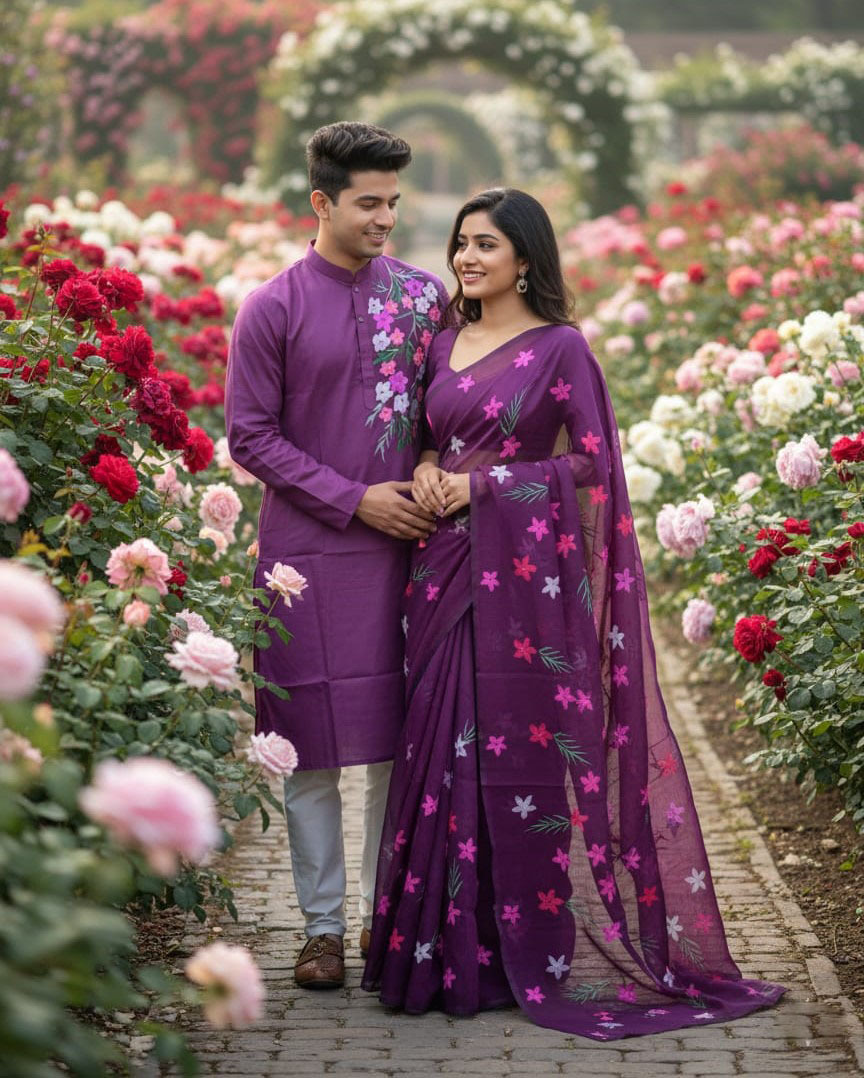 hand Print Saree & Panjabi - Elegant Sharee for Women - Ideal for All Seasons & Occasions.