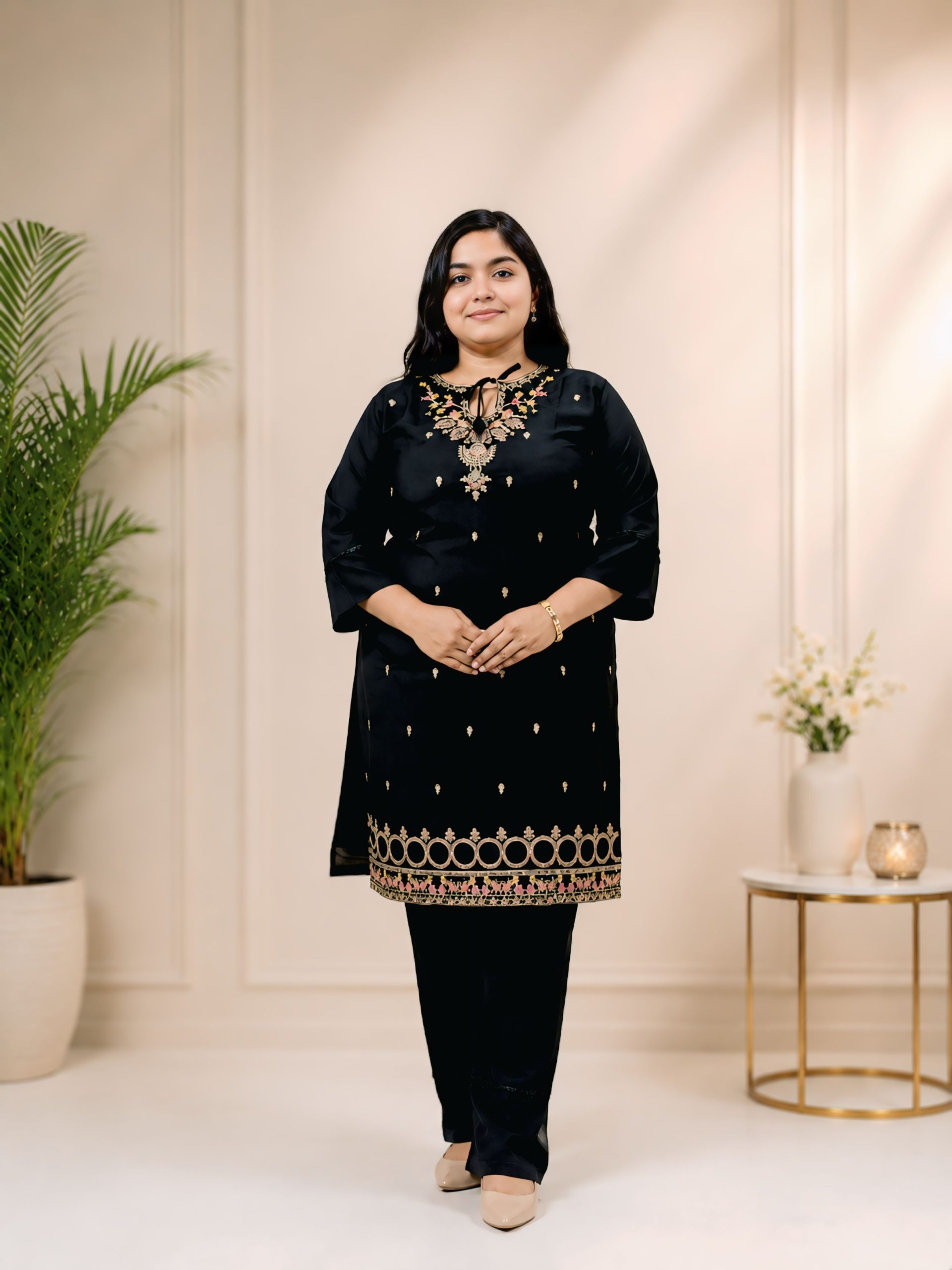 Black Premium Stretch Georgette