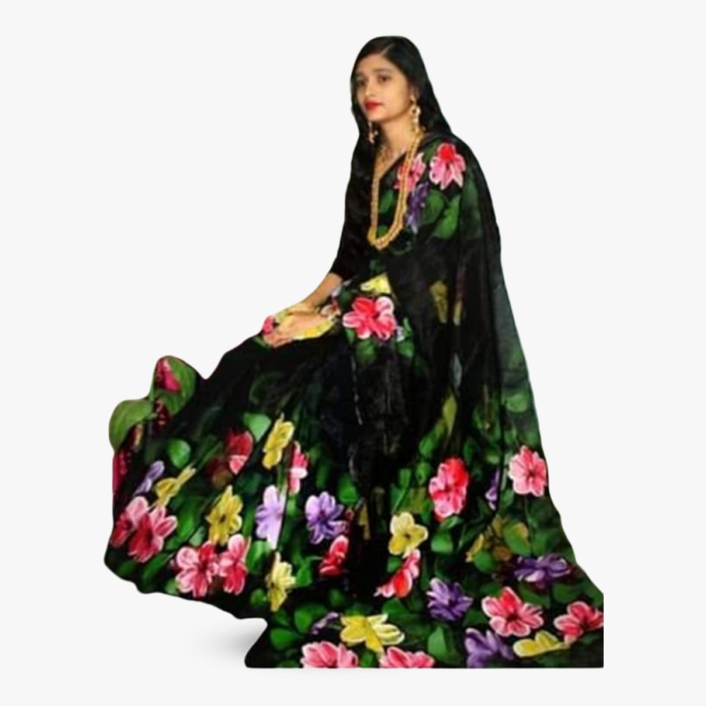 Hand Printed Exclusive Design half silk saree for Women-