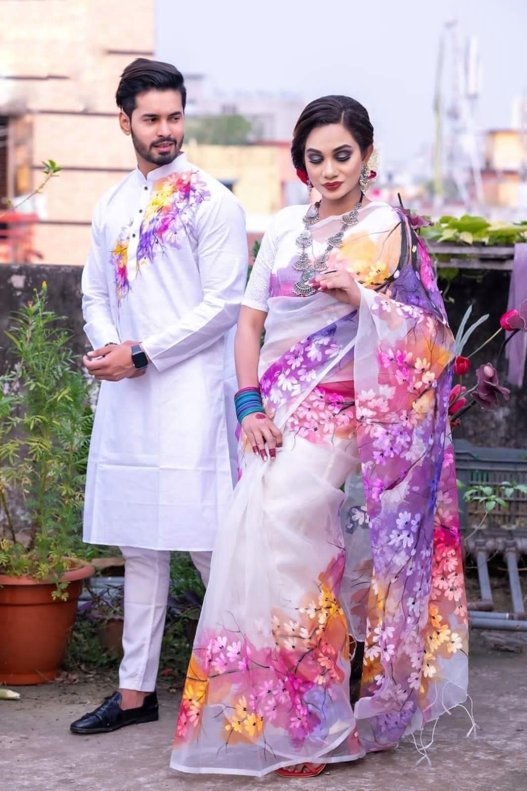 hand Print Saree & Panjabi – Elegant Sharee for Women – Ideal for All Seasons & Occasions..