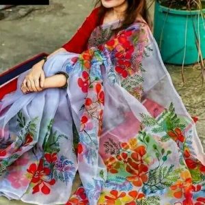 Hand Printed Exclusive Design half silk sari