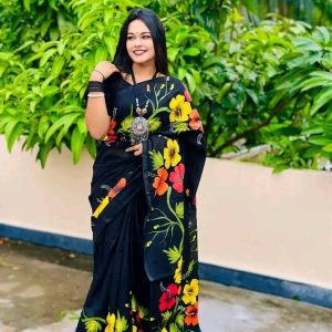 Hand Printed Exclusive Design half silk saree for Womens