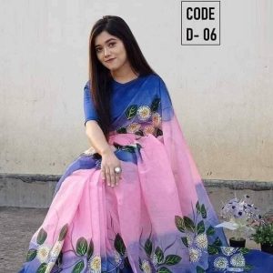 Hand Printed Exclusive Design half silk saree...