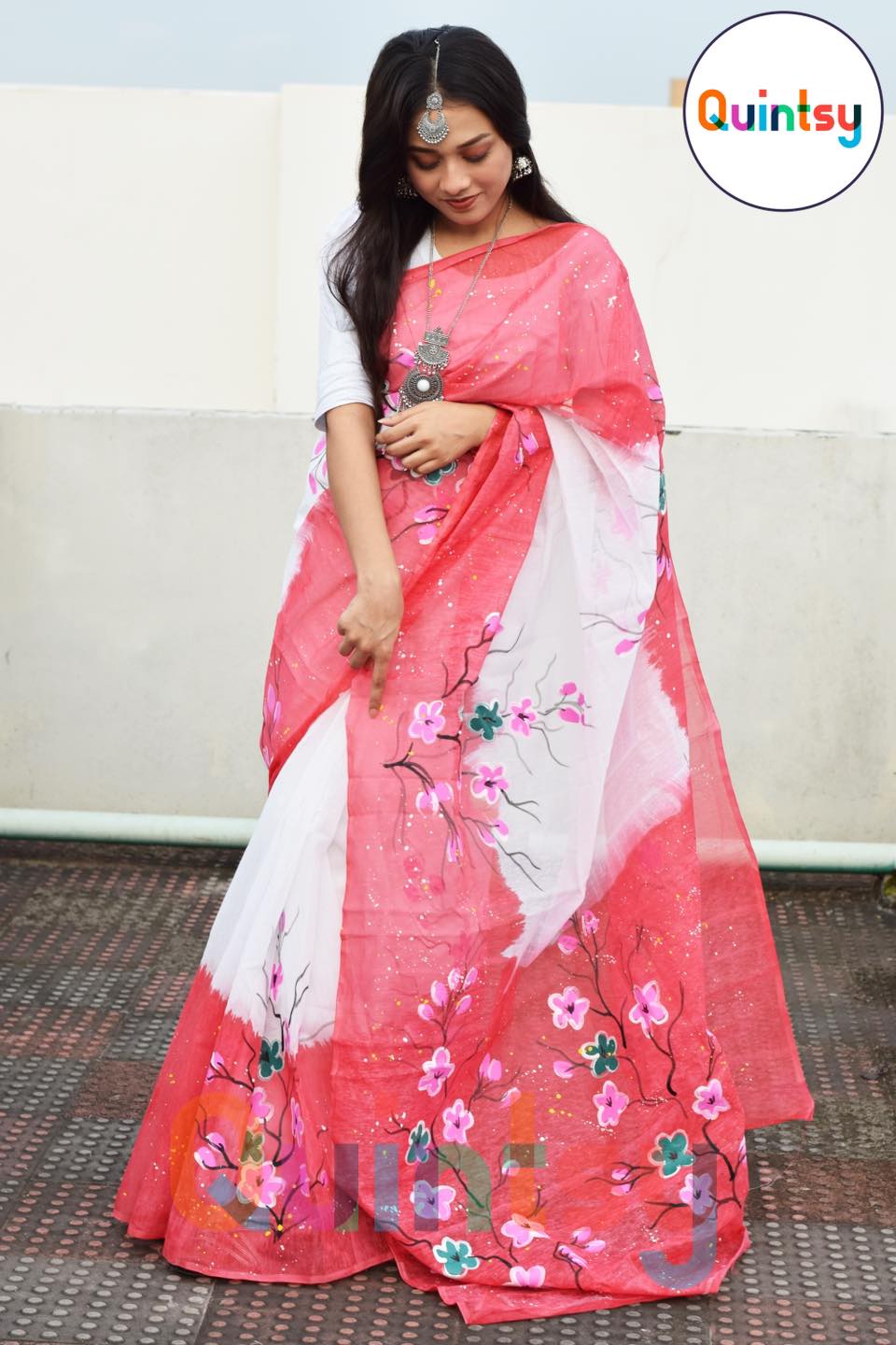 Hand Printed Exclusive Design half silk saree