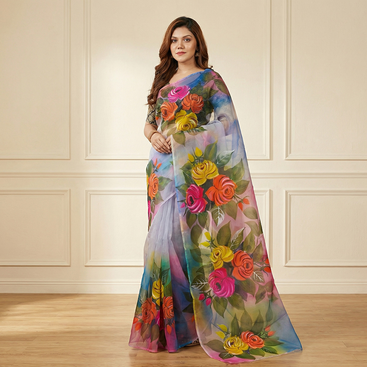 Hand Printed Exclusive Design half silk saree for Women..