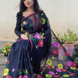 new Hand Printed Exclusive Design half silk saree for Women.