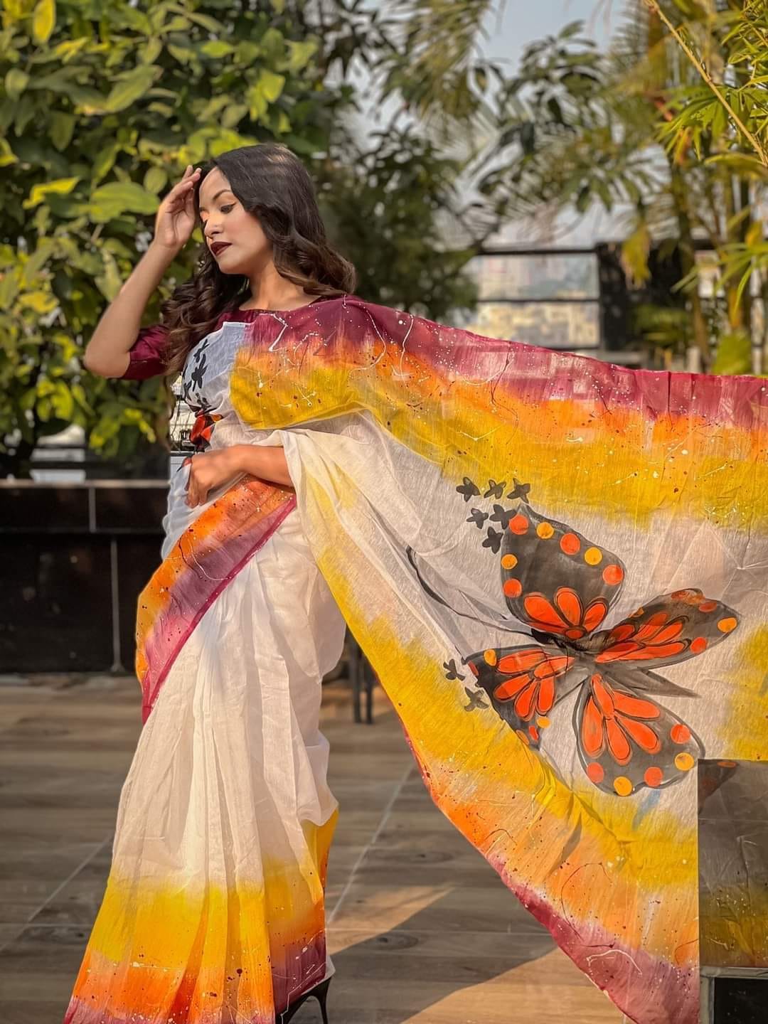 Hand Printed Exclusive Design half silk saree for Women