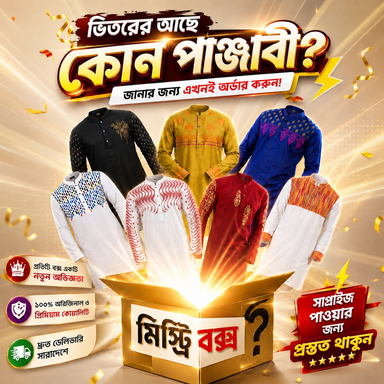 Exclusive Panjabi Mystery Box - Premium Quality & Surprise Designs 4265