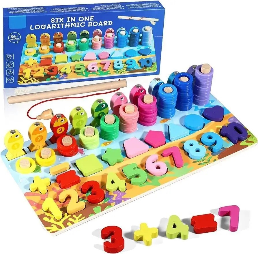 Six In One Logarithmic Board-Activity Toys- Color, Count, Fishing, Shape, Number and Basic Math 4237